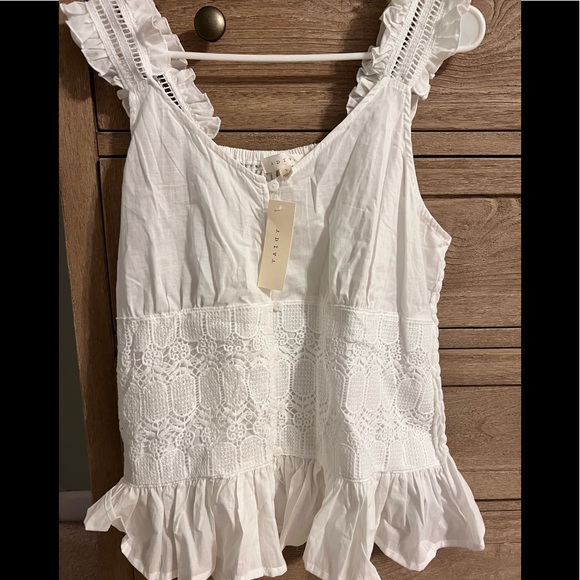 Adiva Tops - Textured Frill Shoulder Tank Top